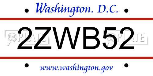 2ZWB52 District Of Columbia License Plate