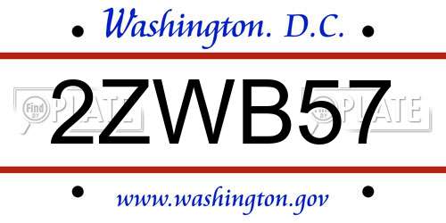 2ZWB57 District Of Columbia License Plate