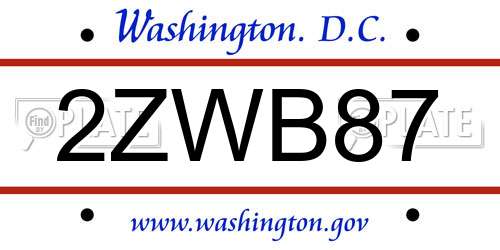 2ZWB87 District Of Columbia License Plate