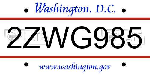 2ZWG985 District Of Columbia License Plate