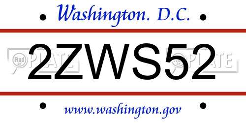 2ZWS52 District Of Columbia License Plate