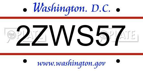 2ZWS57 District Of Columbia License Plate