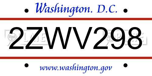 2ZWV298 District Of Columbia License Plate