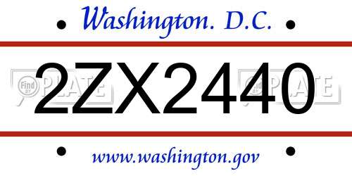 2ZX2440 District Of Columbia License Plate