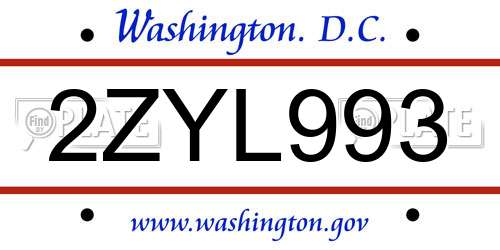 2ZYL993 District Of Columbia License Plate