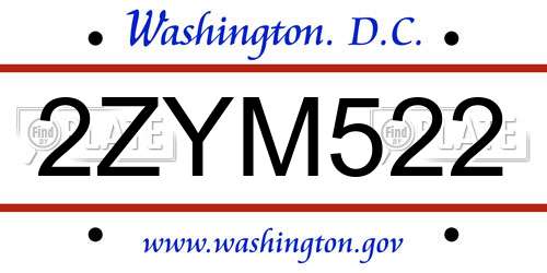 2ZYM522 District Of Columbia License Plate