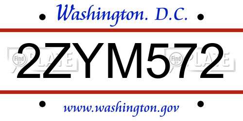 2ZYM572 District Of Columbia License Plate