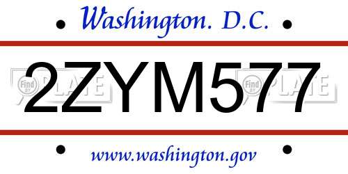 2ZYM577 District Of Columbia License Plate