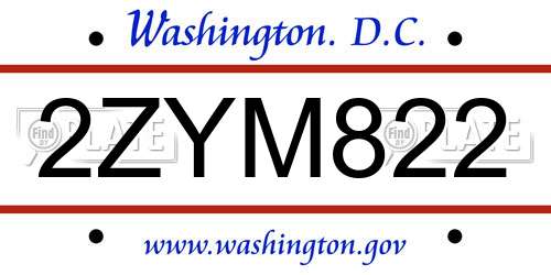 2ZYM822 District Of Columbia License Plate