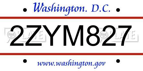 2ZYM827 District Of Columbia License Plate