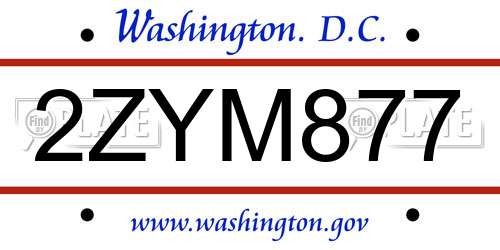 2ZYM877 District Of Columbia License Plate