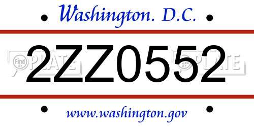 2ZZ0552 District Of Columbia License Plate