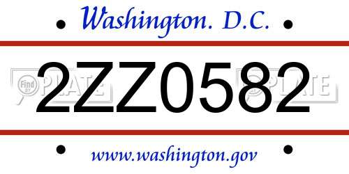 2ZZ0582 District Of Columbia License Plate