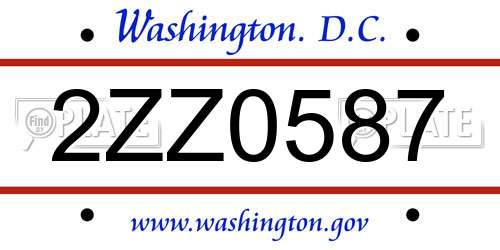 2ZZ0587 District Of Columbia License Plate