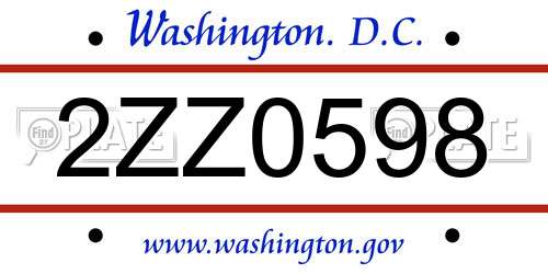 2ZZ0598 District Of Columbia License Plate