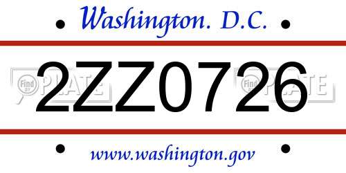 2ZZ0726 District Of Columbia License Plate
