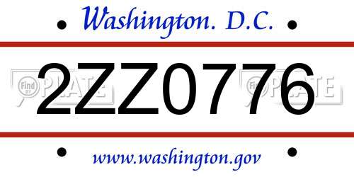 2ZZ0776 District Of Columbia License Plate