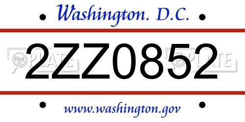 2ZZ0852 District Of Columbia License Plate