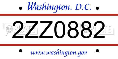 2ZZ0882 District Of Columbia License Plate
