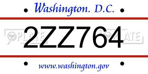 2ZZ764 District Of Columbia License Plate