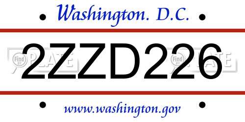2ZZD226 District Of Columbia License Plate