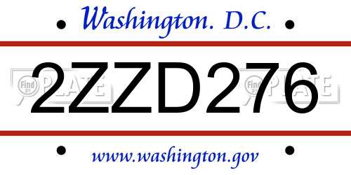 2ZZD276 District Of Columbia License Plate