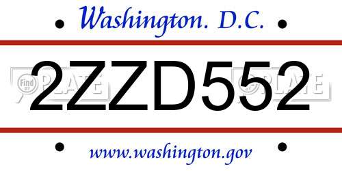2ZZD552 District Of Columbia License Plate