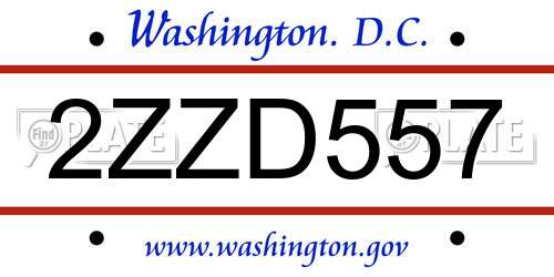 2ZZD557 District Of Columbia License Plate