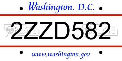 2ZZD582 District Of Columbia License Plate