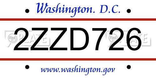 2ZZD726 District Of Columbia License Plate