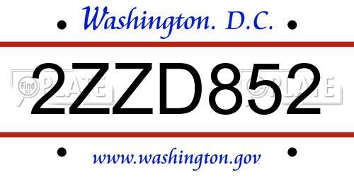 2ZZD852 District Of Columbia License Plate