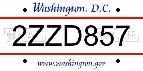 2ZZD857 District Of Columbia License Plate
