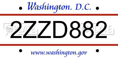 2ZZD882 District Of Columbia License Plate