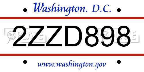 2ZZD898 District Of Columbia License Plate
