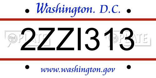 2ZZI313 District Of Columbia License Plate