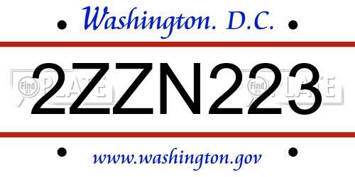2ZZN223 District Of Columbia License Plate