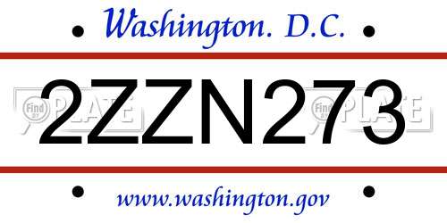 2ZZN273 District Of Columbia License Plate