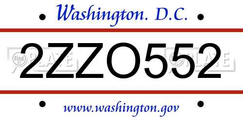 2ZZO552 District Of Columbia License Plate