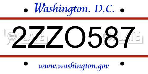 2ZZO587 District Of Columbia License Plate