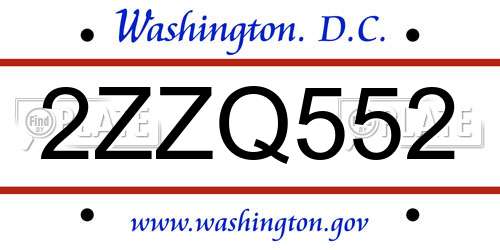 2ZZQ552 District Of Columbia License Plate