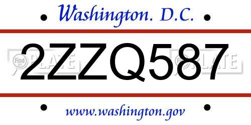 2ZZQ587 District Of Columbia License Plate
