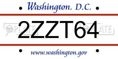 2ZZT64 District Of Columbia License Plate