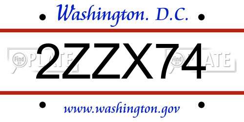 2ZZX74 District Of Columbia License Plate
