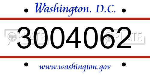 3004062 District Of Columbia License Plate