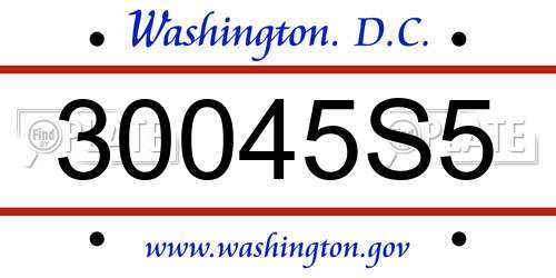 30045S5 District Of Columbia License Plate