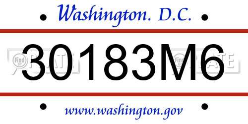 30183M6 District Of Columbia License Plate