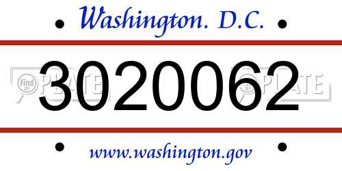 3020062 District Of Columbia License Plate