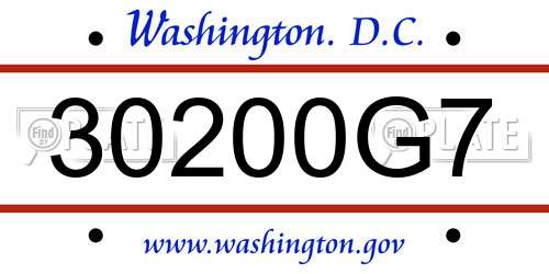 30200G7 District Of Columbia License Plate