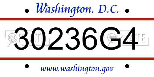 30236G4 District Of Columbia License Plate
