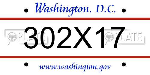 302X17 District Of Columbia License Plate